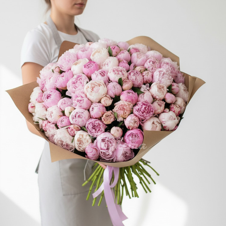 101 светло-розовый пион в крафте